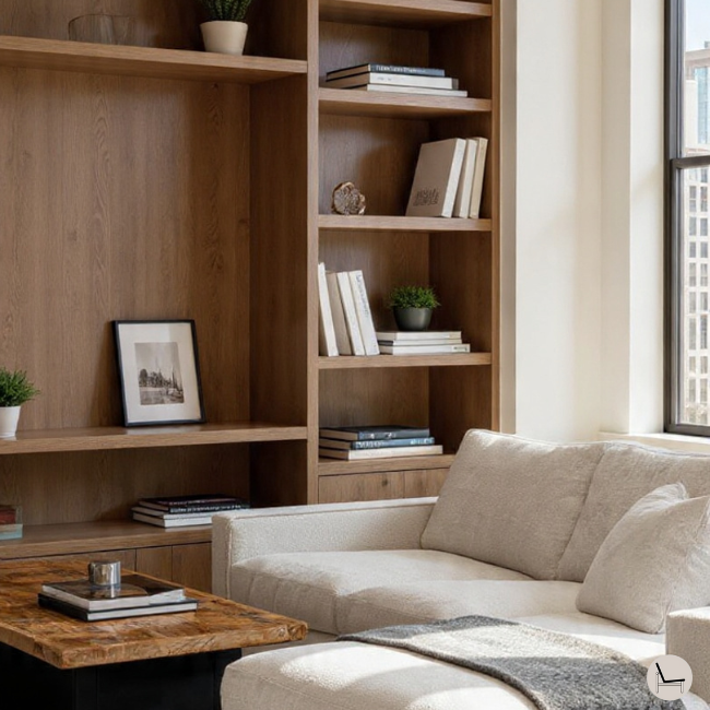 masculine living room bookshelf styling ideas for men.
